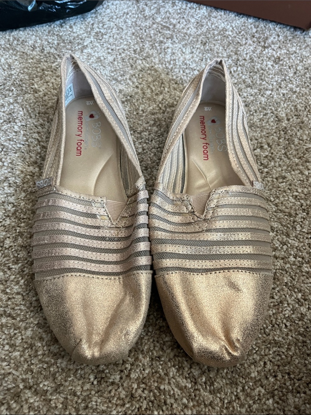 BOBS from Skechers Metallic Rose Gold Slip-On Flats